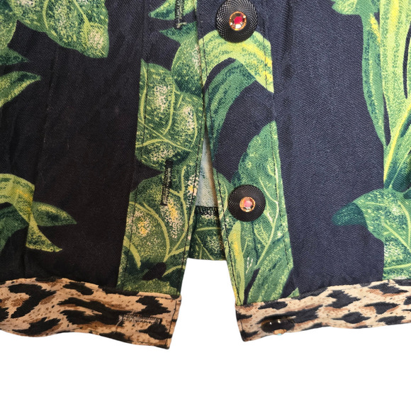 Vintage 80s 100% Cotton Jungle Print Cropped Button Up Lorraine Wardy Jacket XS - Picture 3 of 9